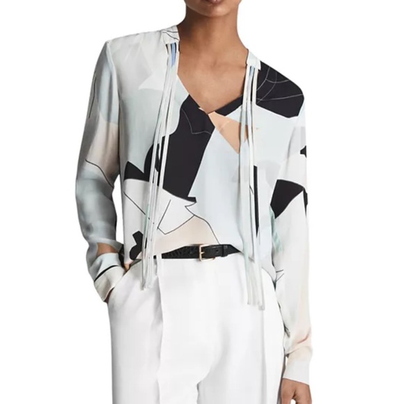 Reiss Tops - Reiss Rosie Multicolor Abstract V-Neck Blouse 2